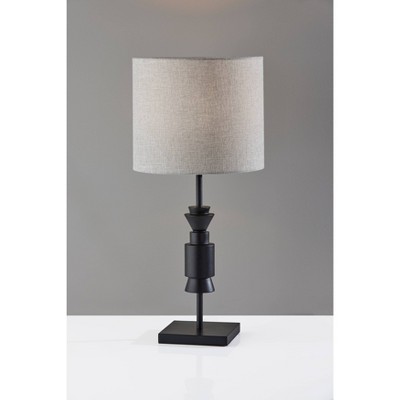 Elton Black Wood Table Lamp with Gray Fabric Shade