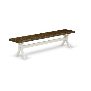 HomeStock X-Style Modern Dining Bench with Wooden Seat, 72x15x18 Inch, White/Espresso - 1 of 4