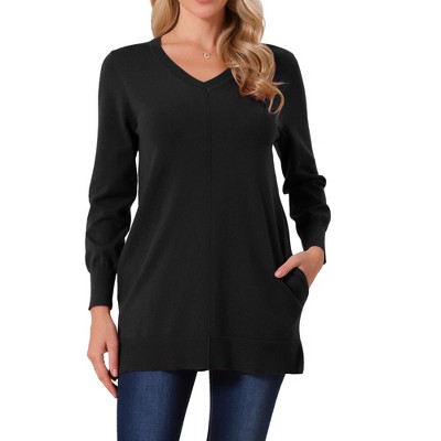 INSPIRE CHIC Women's V Neck Long Sleeve with Pockets Chunky Warm Pullover Top
