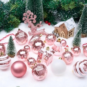 Joyfy Christmas Ornaments, Christmas Tree Decorations Indoor, 66 Pcs Pink Christmas Assorted Ornament Set, Hanging Balls, Tree & Wreath Decor - 1 of 4