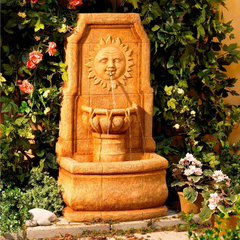 John Timberland Outdoor Wall Water Fountain with Light LED 37" High 2 Tiered Sun Face for Yard Garden Patio Deck Home, 2 of 8