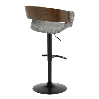 Set of 2 Adjustable Gray Fabric and Walnut Barstools