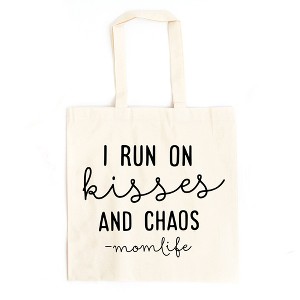 City Creek Prints I Run On Kisses And Chaos Canvas Tote Bag - 15x16 - Natural - 1 of 2