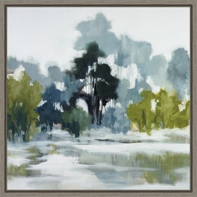 Pond Reflections Blue and Green Canvas Wall Art 22 x 22