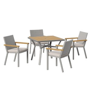 SONGMICS HOME Sencillo Collection - 5 Piece Patio Furniture Set, 4 Dining Chairs, 1 Dining Table, Modern and Transitional Style, Gray and Beige - 1 of 4
