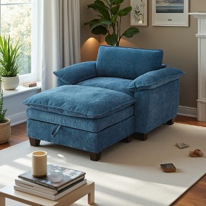 51" Oversized Chenille Chaise Lounge Chair with Removable Ottoman - 1 of 4