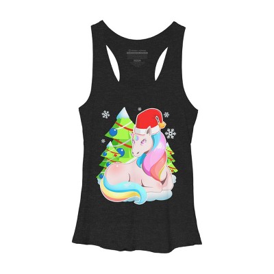 Women's Design By Humans Santa Magical Fantasy Unicorn Christmas T Shirt By thebeardstudio Racerback Tank Top