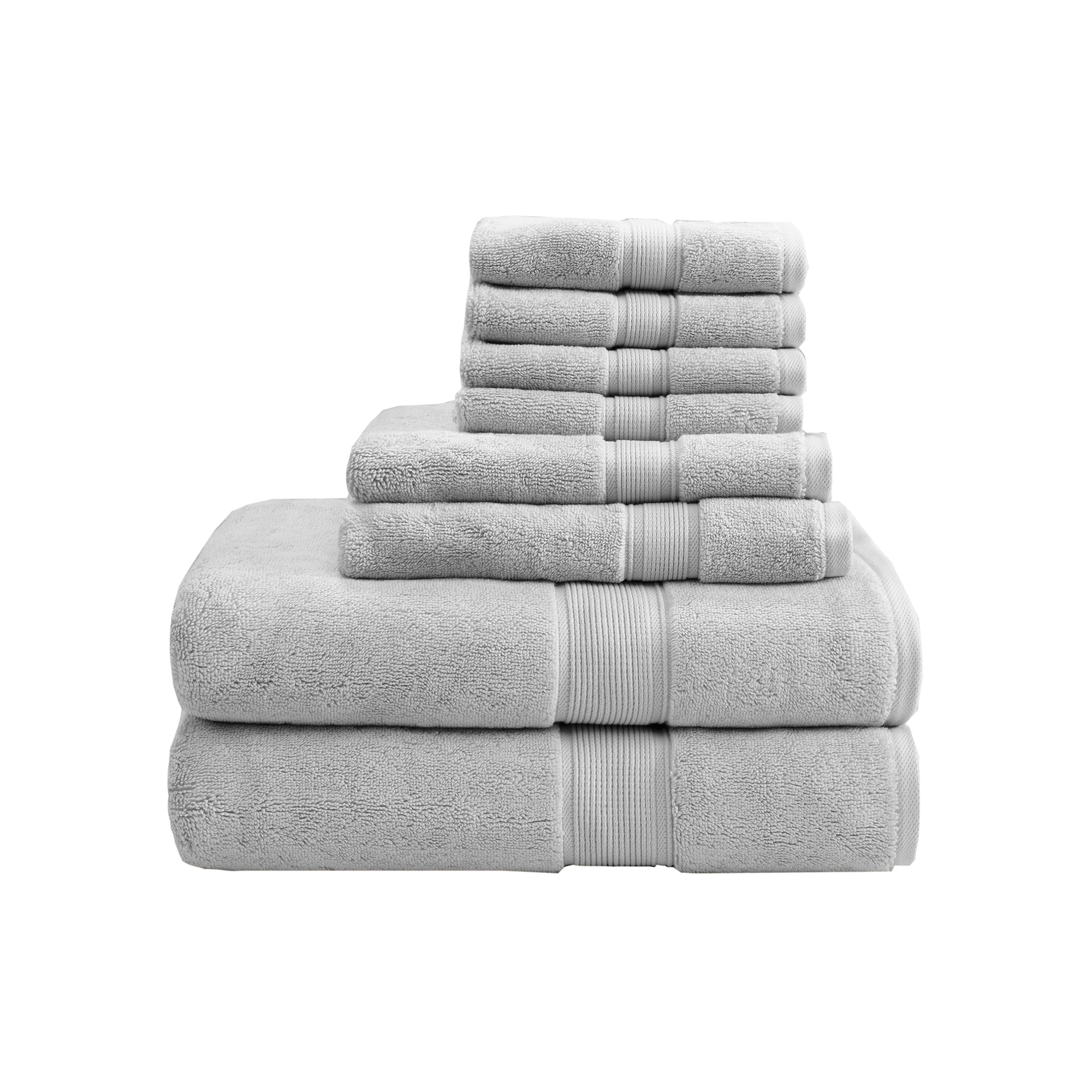 Madison Park 8pc 100% Cotton Highly Absorbent Bath Towel Set Silver: Heavyweight Terry, OEKO-TEX Certified