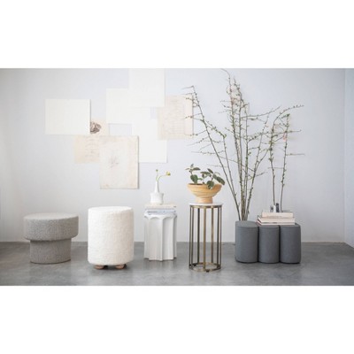 White Sculpted Stoneware Round Accent Table, 18 inches