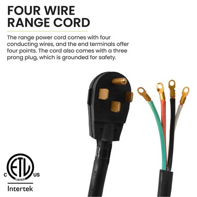 GoGreen 4-Foot Black 4-Wire Range Cord, 50 Amp