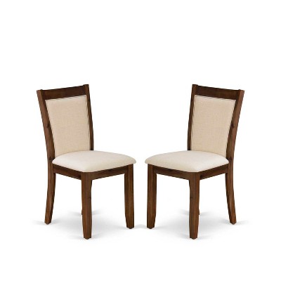 East West Furniture MZC0T01 Dining Chair Set of 2 - Cream Linen Fabric Seat and High Chair Back - Wire Brushed Linen White Finish (SET OF 2)`