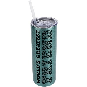 Elanze Designs Leopard Pattern Turquoise Blue 20 Ounce Double Wall Stainless Steel Glitter Travel Tumbler With Sliding Lid And Straw, World's Greatest - 1 of 4