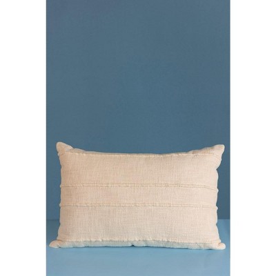 Beige Rectangular Lumbar Pillow with Fur Embellishment, 15x24