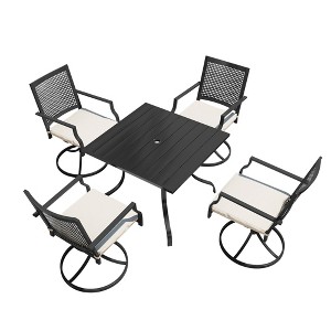 Mondawe 5-Piece Patio Dining Set,Umbrella Hole Square Table & 360 Degree Swivel Cushion Chairs Outdoor Set - 1 of 4