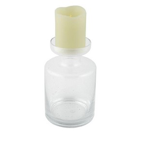 Pacific Accents Square Clear Norfolk Glass Vase With 3''x4''  Melted Wax Flameless Candle - 1 of 3