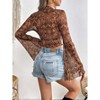 Women's Heart Sheer Mesh Long Sleeve Top Elastic Skinny Crop Turtleneck T-Shirts Flare Sleeve Beach Tops - 3 of 4
