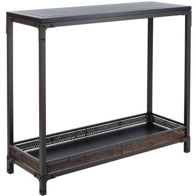 Transitional Black and Dark Walnut Console Table with Storage Shelf