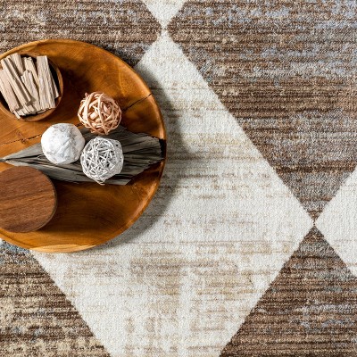 Meline Beige and Brown Checkered Rectangular Area Rug