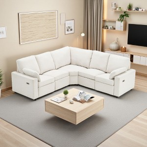 89" Linen Power Recliner L-Shaped Sectional Sofa with Storage - 1 of 4