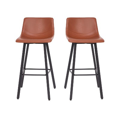 Merrick Lane Set of 2 Modern Upholstered Stools with Contoured, Low Back Bucket Seats and Iron Frames