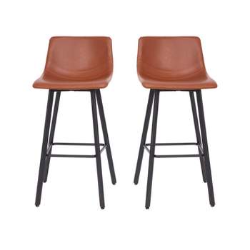 Merrick Lane Set of 2 Modern Upholstered Stools with Contoured, Low Back Bucket Seats and Iron Frames