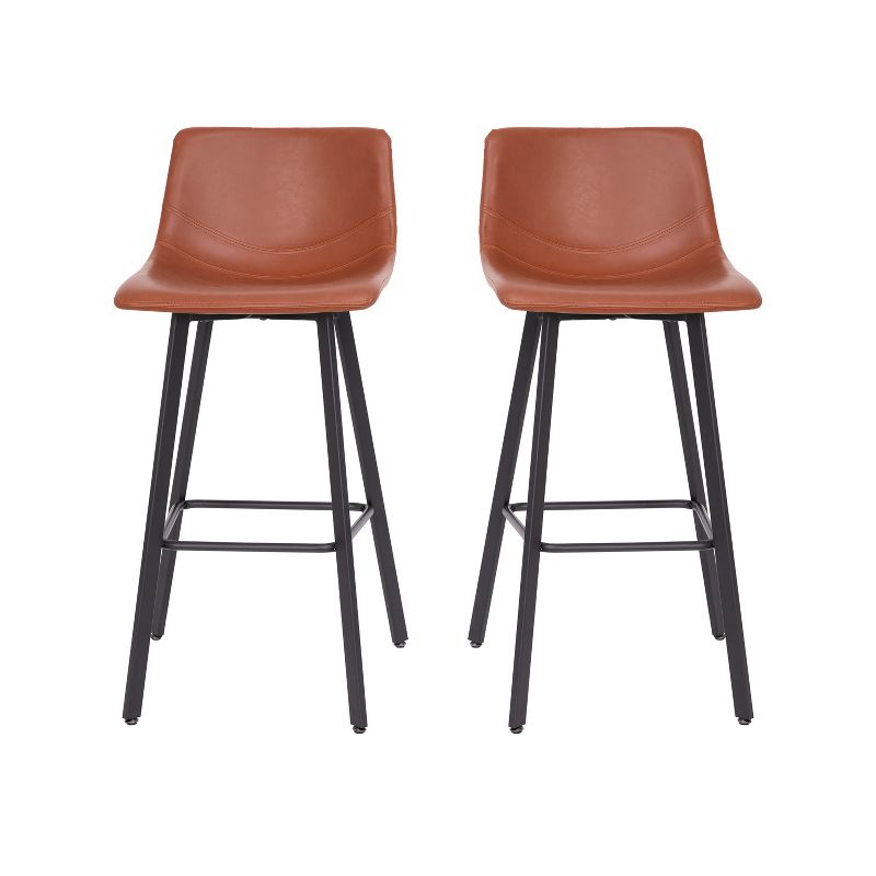 Merrick Lane Set of 2 Modern Upholstered Stools with Contoured, Low Back Bucket Seats and Iron Frames, 1 of 10