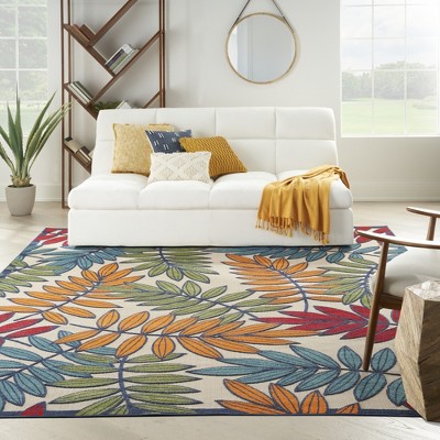 Sunny Aloha Multicolor Leaf 12' x 15' Flat-Woven Outdoor Rug