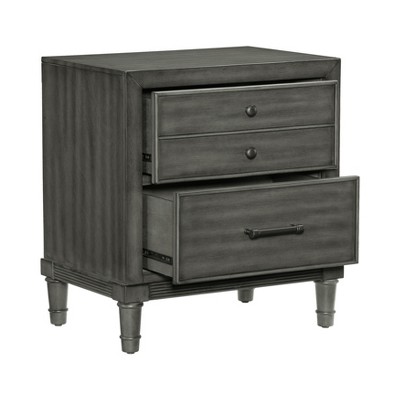 Vynxaria Transitional 1pc Nightstand - Gray Finish, 2 Dovetail Drawers (Ball Bearing Glides), Okume Veneer/Wood/Engineered Wood