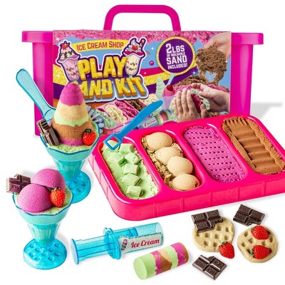 GirlZone Ice Cream Shop Play Sand for Kids, Moldable Sand Kit with 22pcs, Fun Kids Sensory Toys