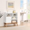 MAYEERTY Storage Cabinet with Solid Wood Base Feet Floor Cabinet for Bedroom Living Room for Children Bethroom Cabinet Oak Natural Wood Off White - 4 of 4