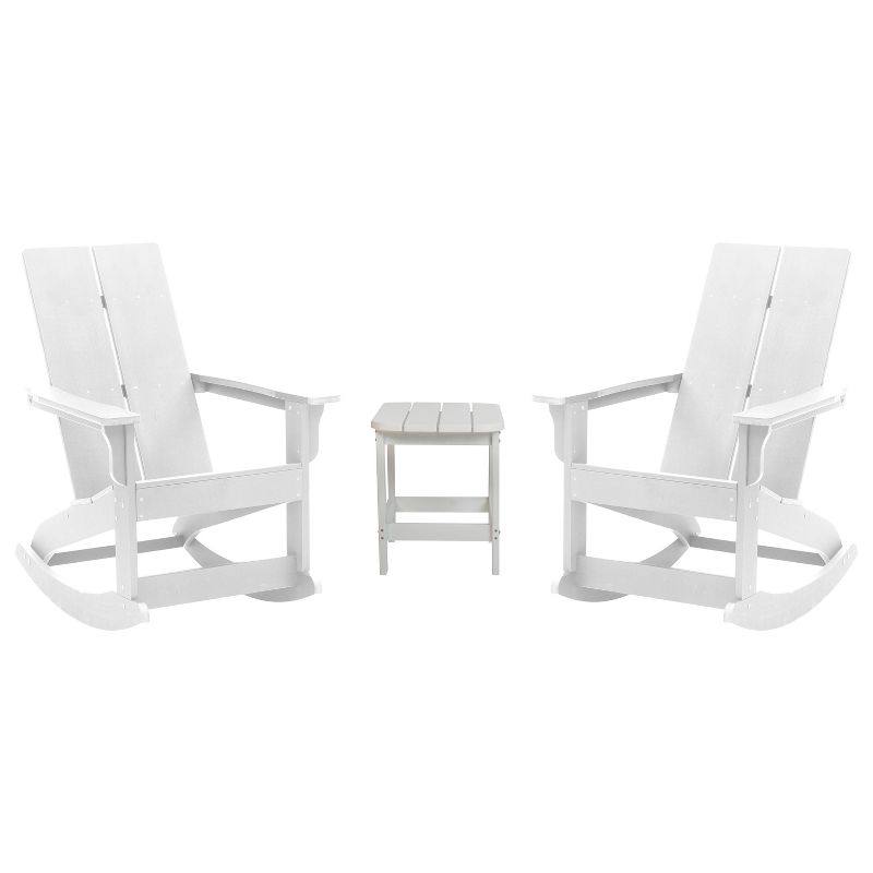 Merrick Lane Wellington 3 Piece Patio Furniture Set Includes All-Weather UV Treated Adirondack Rocking Chairs and Side Table, 1 of 13