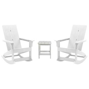 Merrick Lane Wellington 3 Piece Patio Furniture Set Includes All-Weather UV Treated Adirondack Rocking Chairs and Side Table