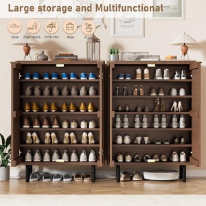 6-Tier Wooden Shoe Cabinet with Louvered Doors,Freestanding Narrow Shoe Storage Organizer for Entryway & Hallway,Holds 24 Pairs,Space-Saving Rack - 1 of 4