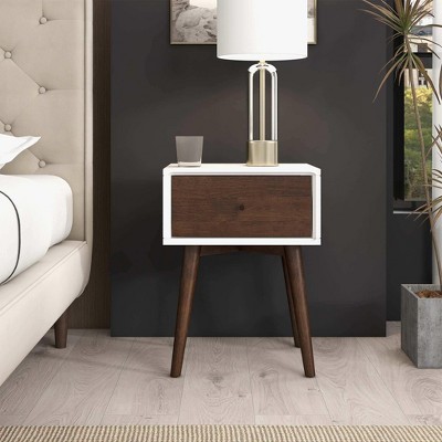 NicBex 17.7 inch Nightstand with 2 Drawers,Modern Side Table with Storage Space and Wood Legs,Bedside Table for Bedroom,Living Room,White Brown