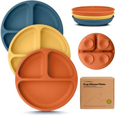 3-Pack Prep Suction Plates for Baby, 100% Silicone Toddler Plates, BPA-Free Divided Baby Plates with Suction