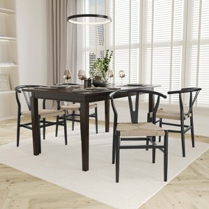 Emma and Oliver Set of 2 Wishbone Style Wooden Dining Chairs with Kraft Paper Rope Seats, Stackable Design - 1 of 4