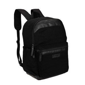 Wrangler Powell Denim Backpack for Mens Womens Kids, Classic Logo Water Resistant Casual Daypack for Travel with Padded Laptop Notebook Sleeve - 1 of 4