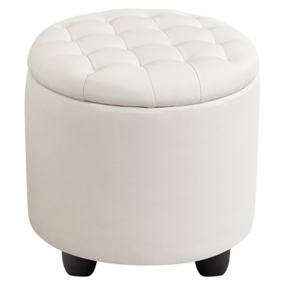 Ridstar Modern Accent Round Storage Ottoman For Living Room, Bedroom & Vanity-White