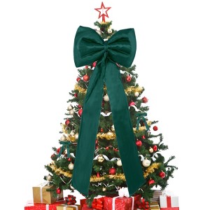 Orieon 25PCS Green Satin Christmas Tree Topper & Ribbon Bows Set, Wired Edge Long Tail Bows for Tree, Wreath, Garland, Gifts. - 1 of 4