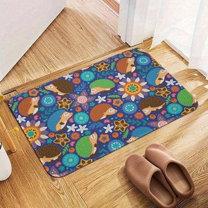 Hedgehogs And Floral Bathroom Rugs Winter Bath Mat Absorbent Non Slip Bathroom Mat Christmas Soft Floor Carpet 16x20 Inches - 1 of 1