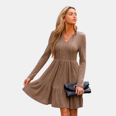Women's Brown Elegant Wrap Dress for Women - Cupshe