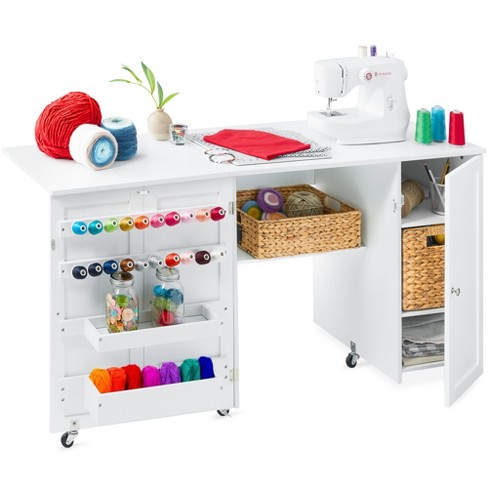 Best Choice Products Large Portable Multipurpose Folding Sewing Table W/  Magnetic Doors, Craft Storage - White : Target