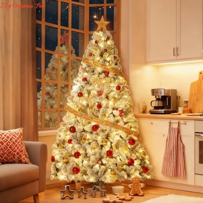 4.5 ft/6 ft/7.5Ft/9 ft Christmas Tree, Christmas Decorations w/ Lights, Pre-lit Artificial Christmas Tree