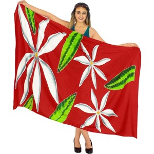 LA LEELA Women's Summer Bikini Wrap Sarong Cover up Skirt Bathing suit Swimwear Swimsuit Beach Wraps Coverup for Women One Size Red, Floral - 1 of 4