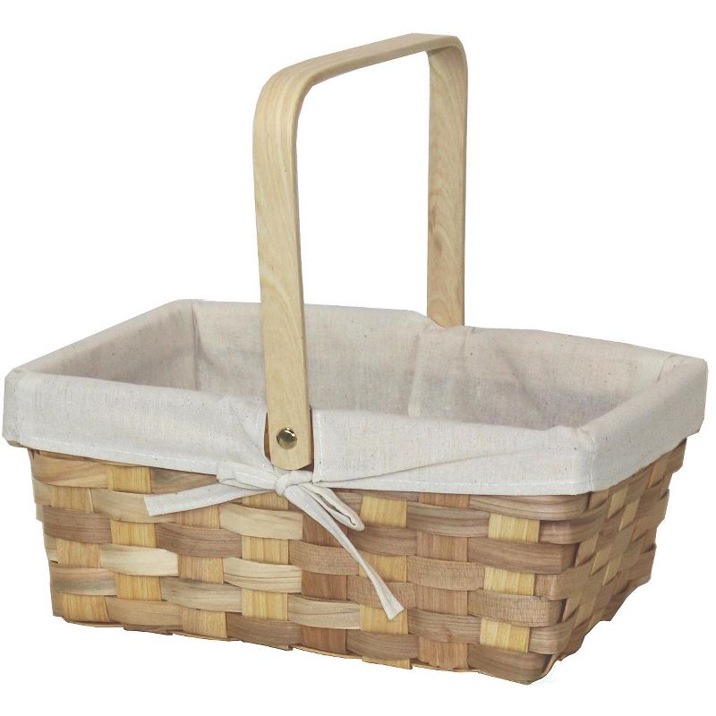 Vintiquewise 12 Inch Rectangular Woodchip Picnic Basket Lined with White Fabric, 1 of 5