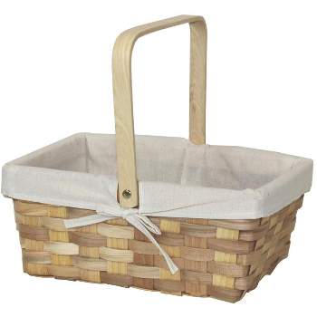Vintiquewise 12 Inch Rectangular Woodchip Picnic Basket Lined with White Fabric