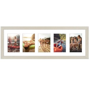 Americanflat 8x24 Collage Picture Frame with Five 4x6 Displays in Light Wood - Composite Wood with Shatter Resistant Glass - 1 of 4