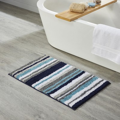 Piccocasa Microfiber Striped Bathroom Rugs Shaggy Soft Thick Water  Absorbent Bath Mat Blue White 17x24 : Target