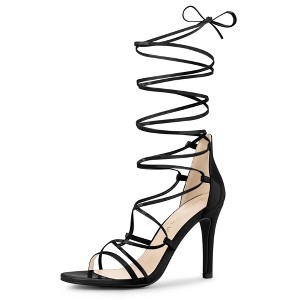 Allegra K Women's Strappy Straps Lace Up Stiletto Heel Sandals - 1 of 4