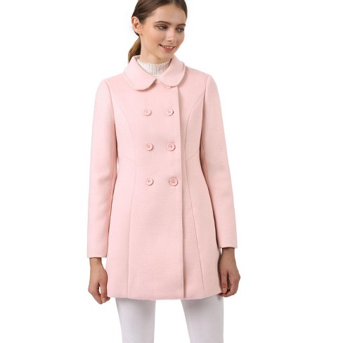 Allegra K Women's Regular Fit Peter Pan Collar Double Breasted Trench Coat  Pink Medium